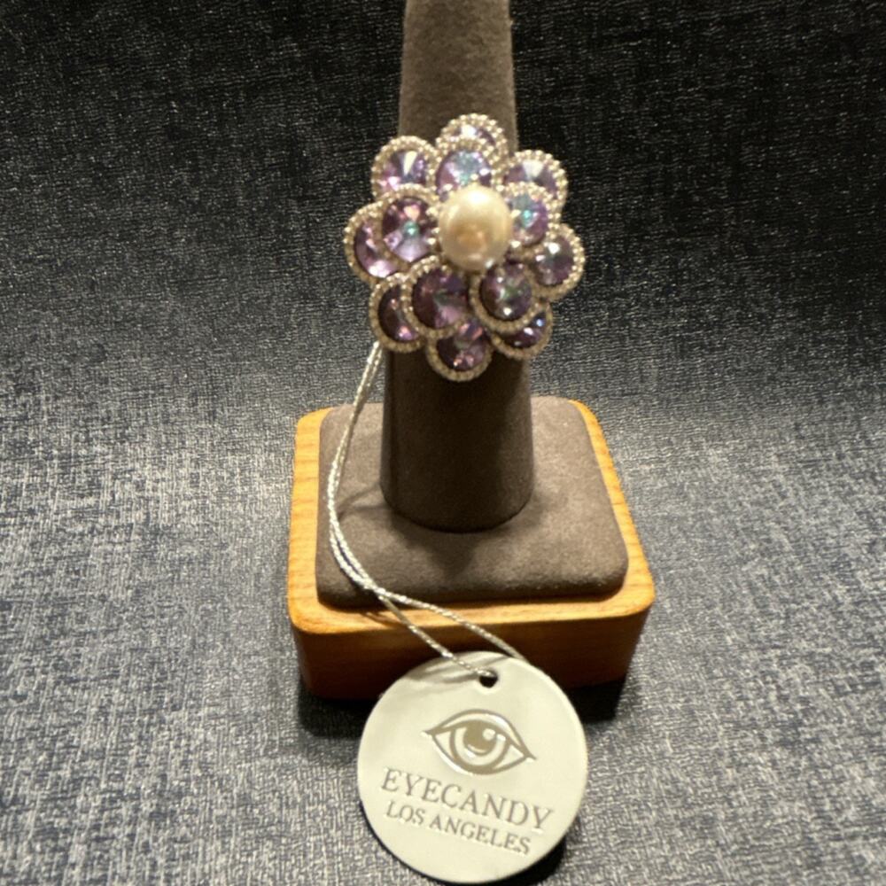 NWT EYECANDY LOS ANGELES Flower Butterfly Ring Plum/Multicolor, Size, Adjustable